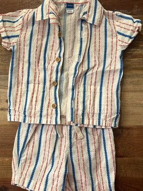 Old Navy Kids' Cream Stripe Set with Blue & Red Accents